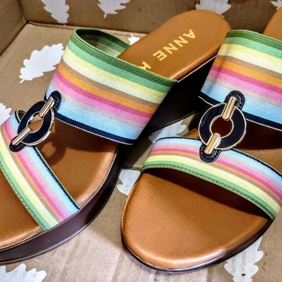 Anne Klein "Hadya" Slip On Wedge Sandal Striped Slide Heel sz 9 ~LN, Hardly Worn - Picture 6 of 10